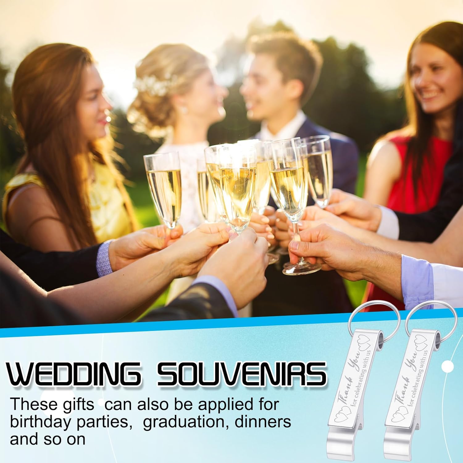 Dandat 100 Pcs Silver Bottle Opener Keychain Wedding Favors