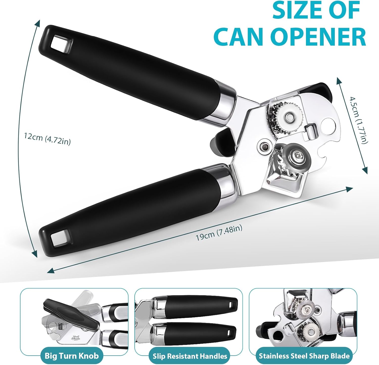 Lychico 3-in-1 Can Opener Stainless Steel Handheld Black