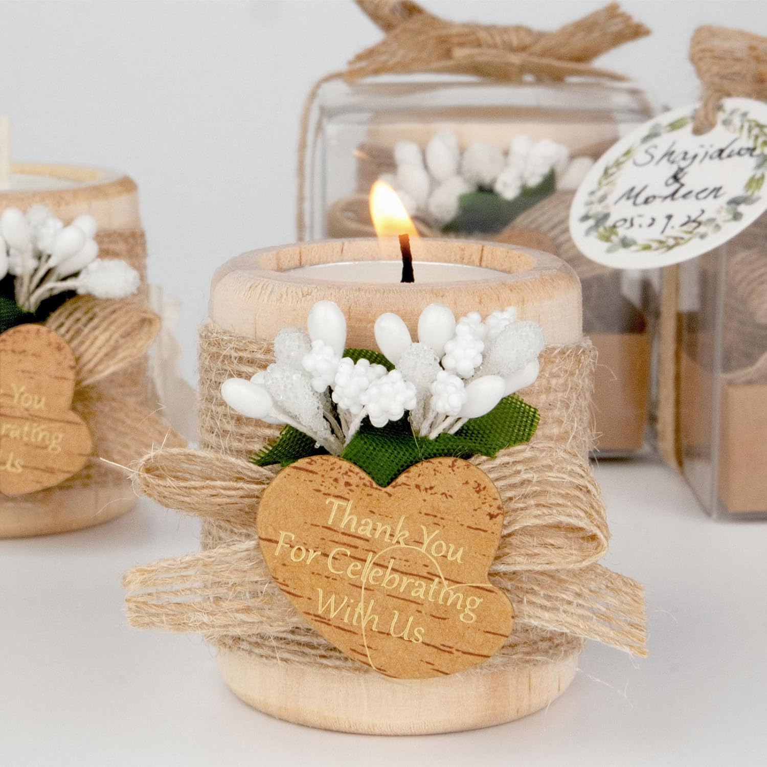 HiHas 12PCS Wooden Tealight Candle Holders Wedding Favors