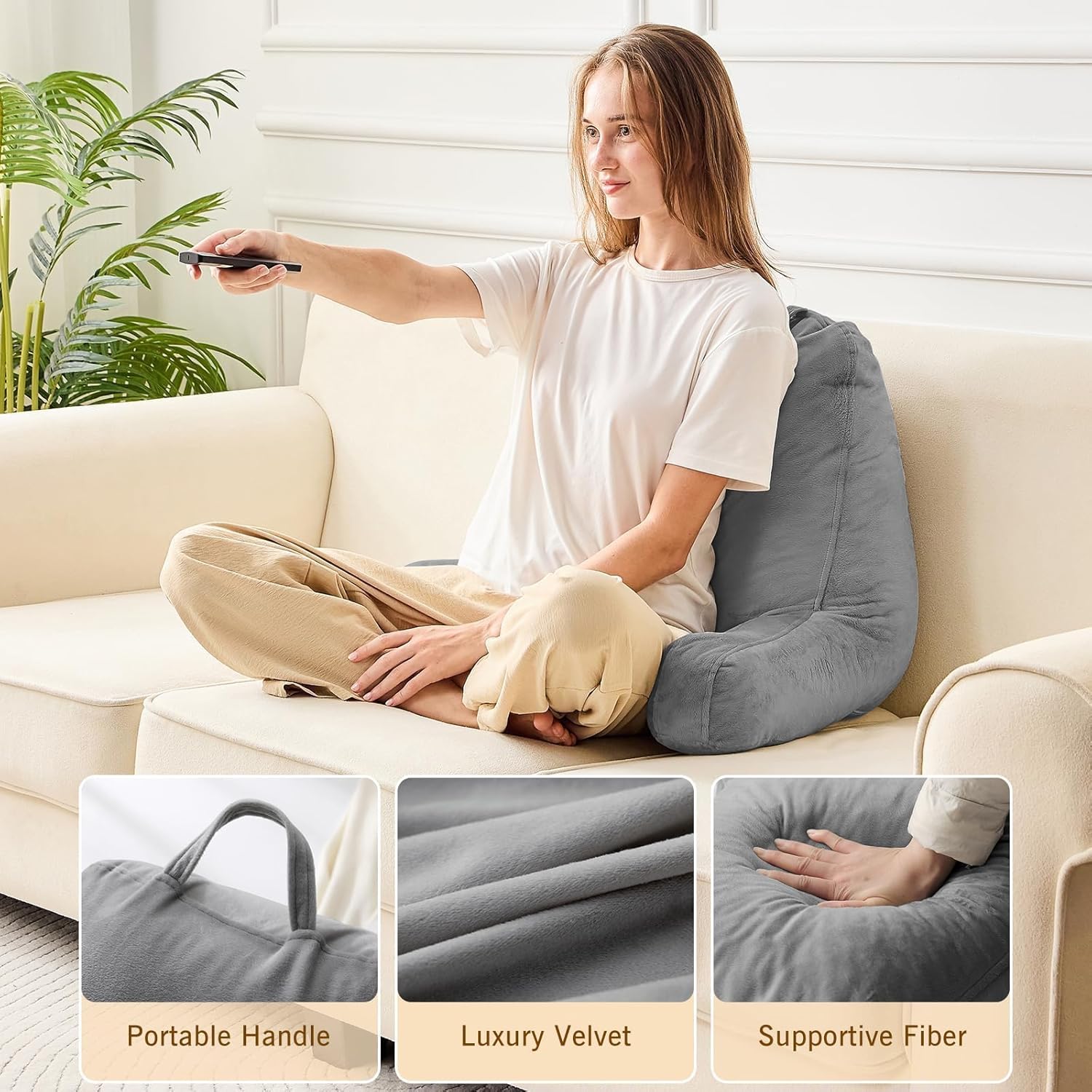 Sasttie Reading Pillow for Bed with Velvet Cover