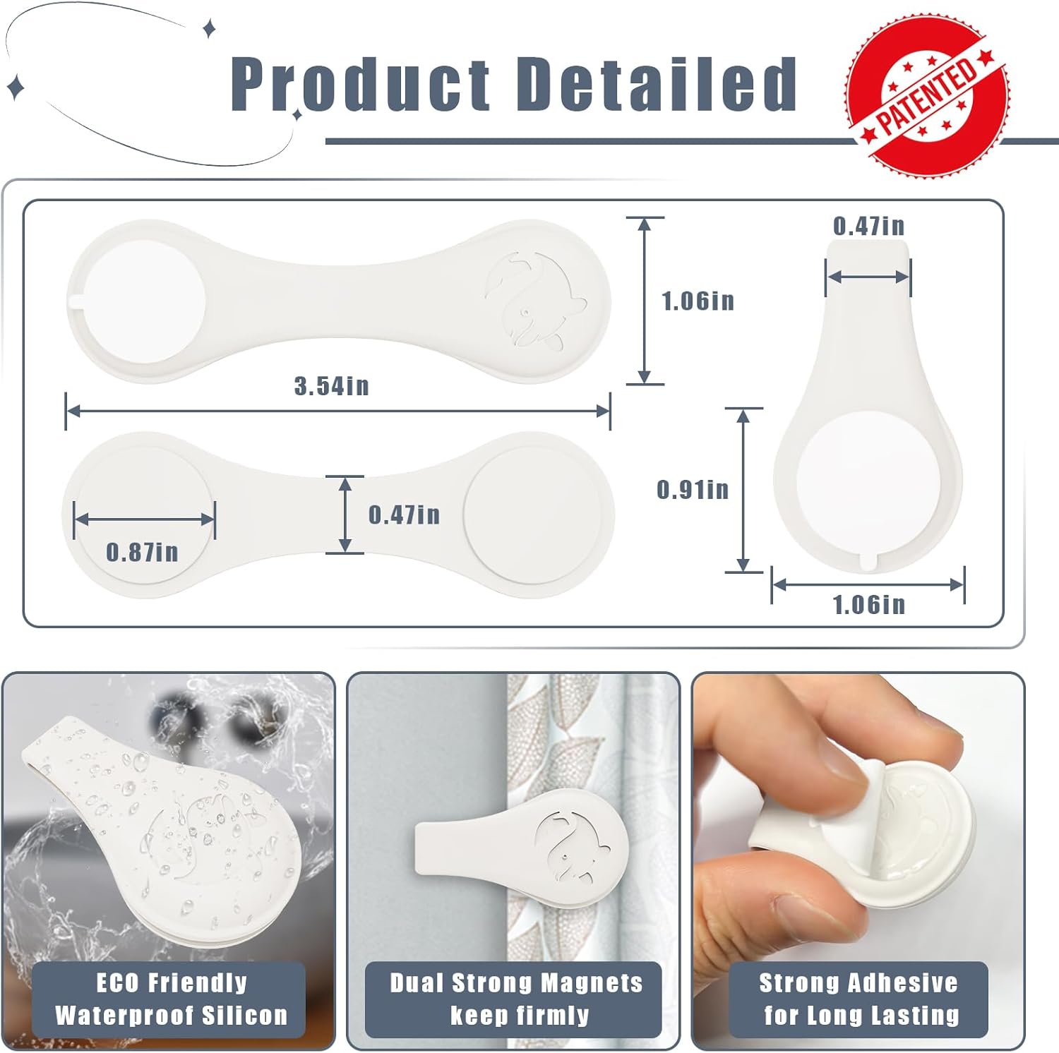 Magnetic Silicone Shower Curtain Clips 3 Pack