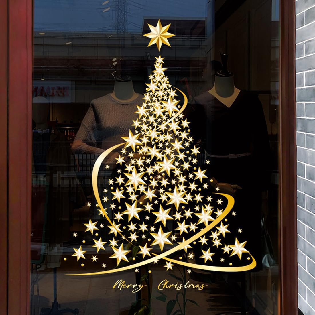 Golden Christmas Tree Window Clings Sticker for Glass