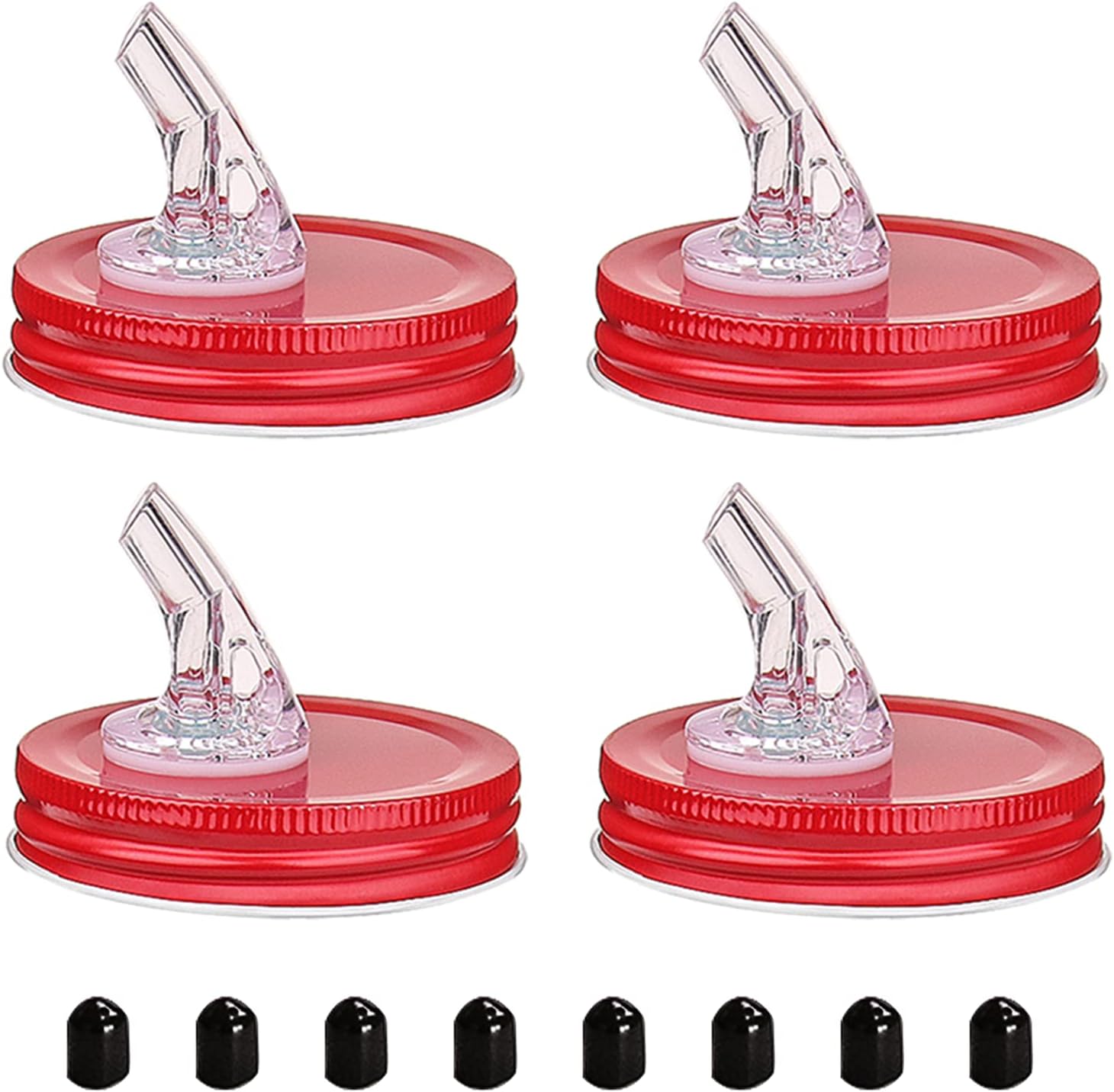 Free Flow Mason Jar Pour Spouts 4-Pack with Red Lids