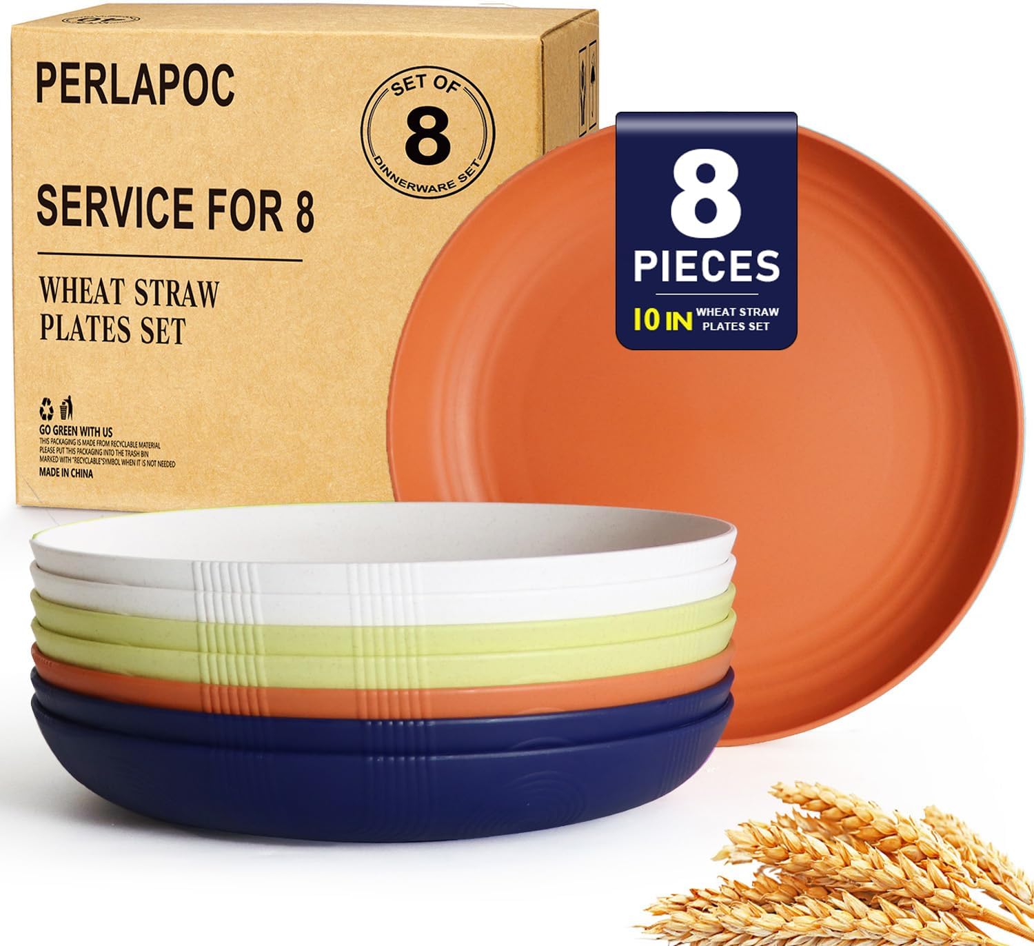 Wheat Straw Dinner Plates Set of 8 Unbreakable Deep Plates 10 Inch