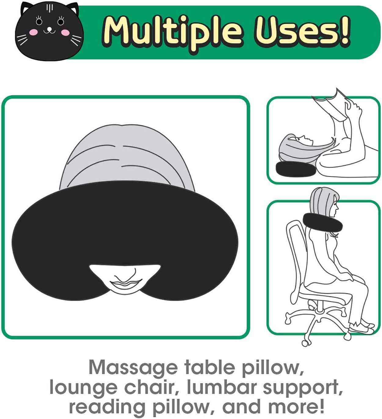 H HOMEWINS Travel Pillow for Kids Black Cat