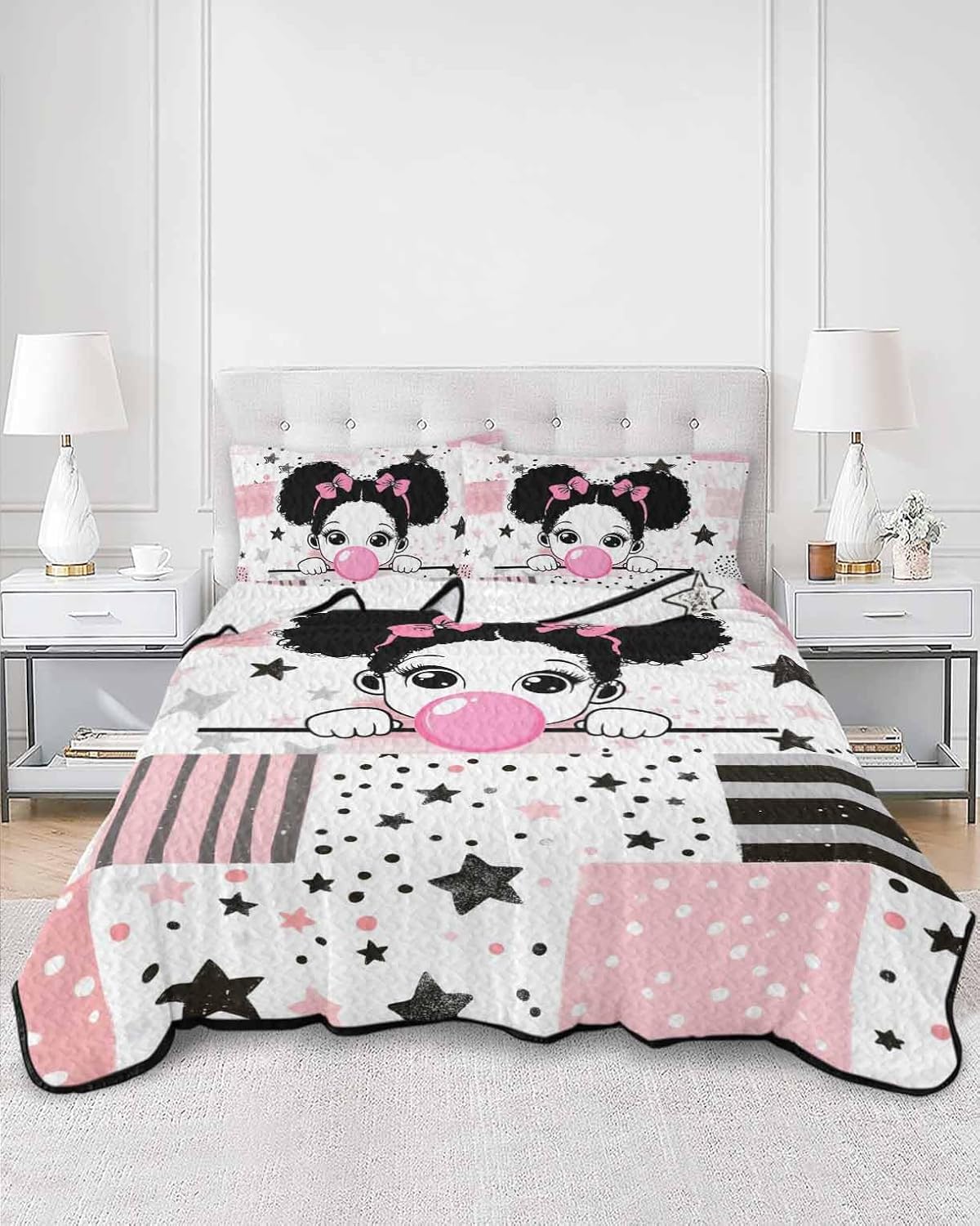 Twin XL Quilt Set Cute Girl Comforter 3 Piece