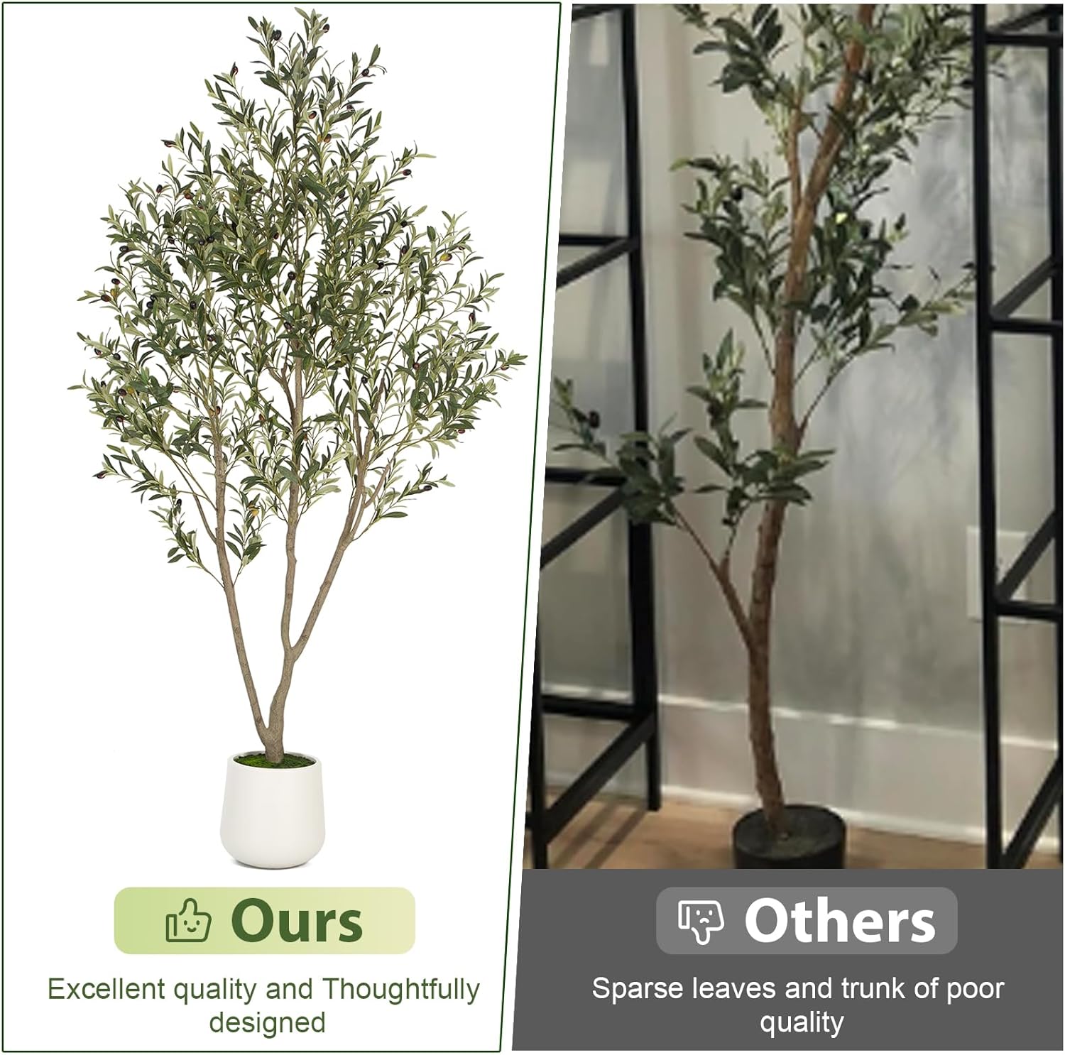 VIVATREES Olive Tree Artificial Indoor 7FT with White Planter
