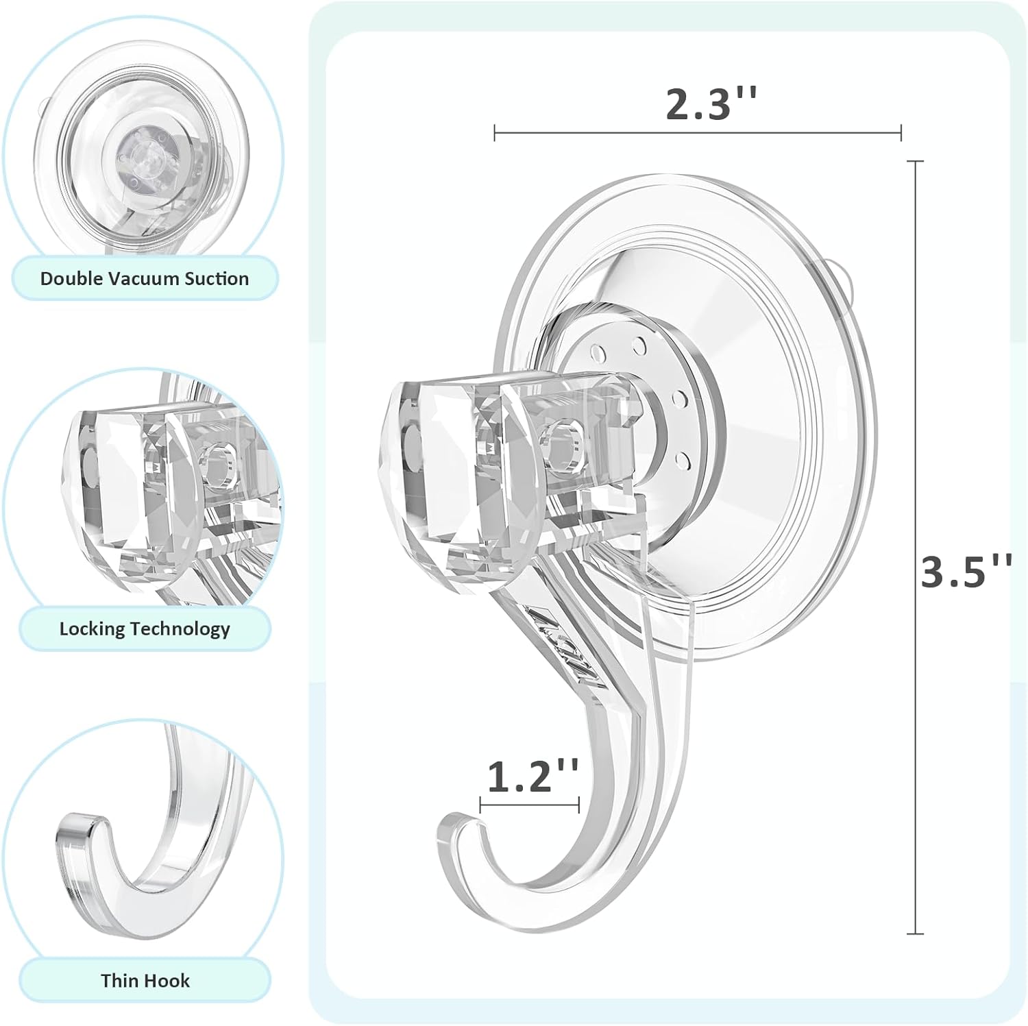 VISV Suction Cup Hooks 2 Pcs Clear Heavy Duty Removable Reusable