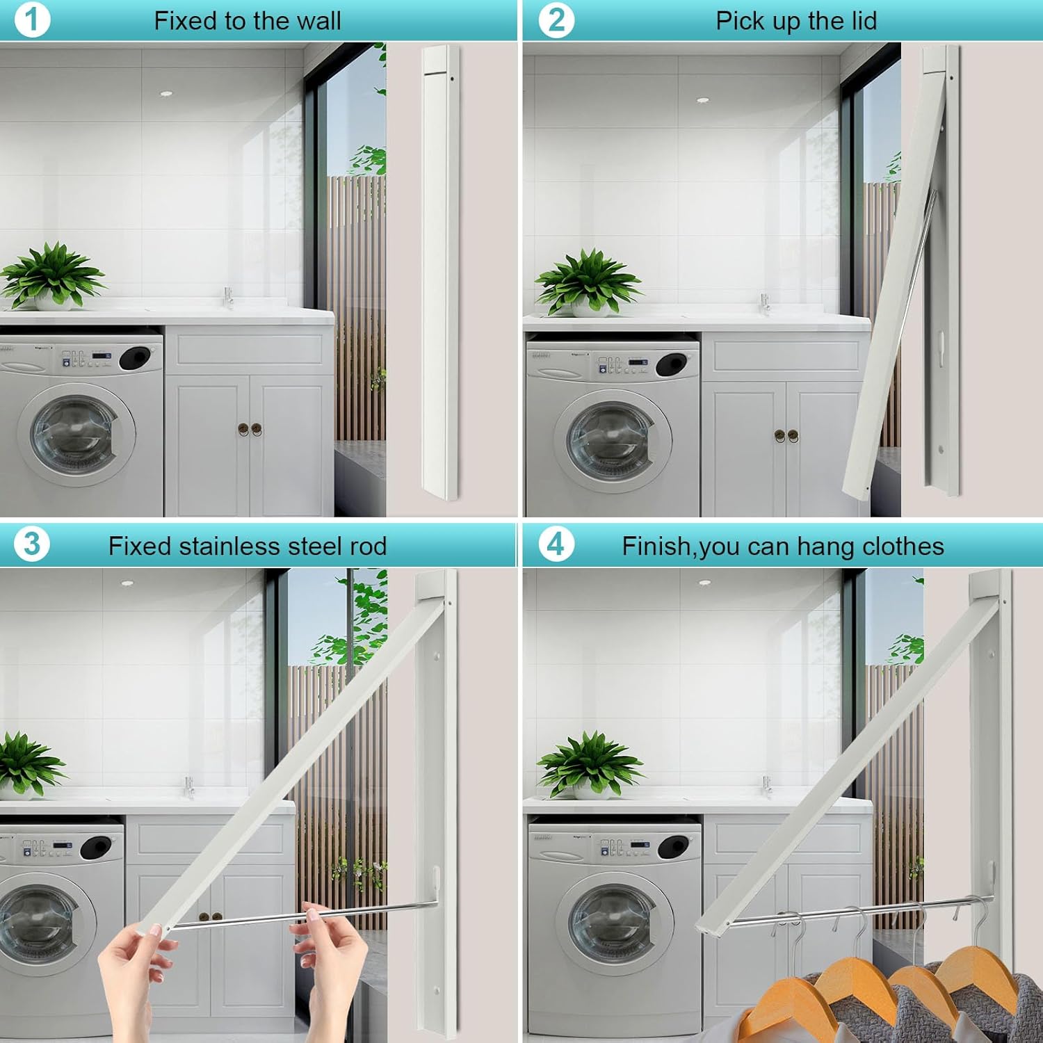Retractable Clothes Drying Rack Space Saver Wall Mounted Folding Hanger