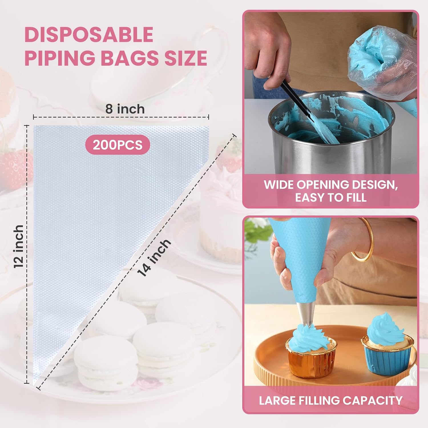 Firstake 200pcs 12 Inch Piping Bags for Decorating