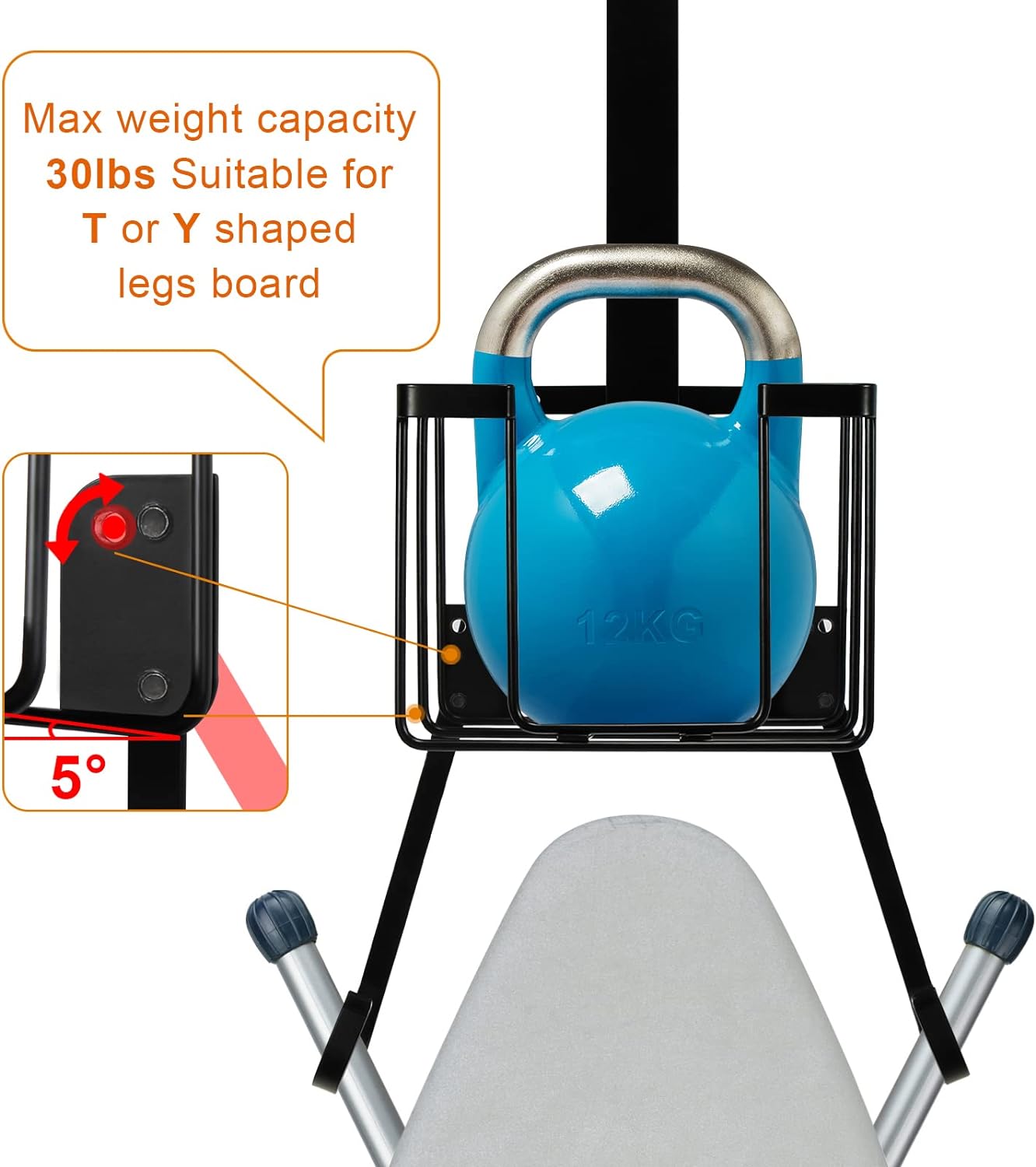 ORLESS Ironing Board Wall Mount Hanger Black