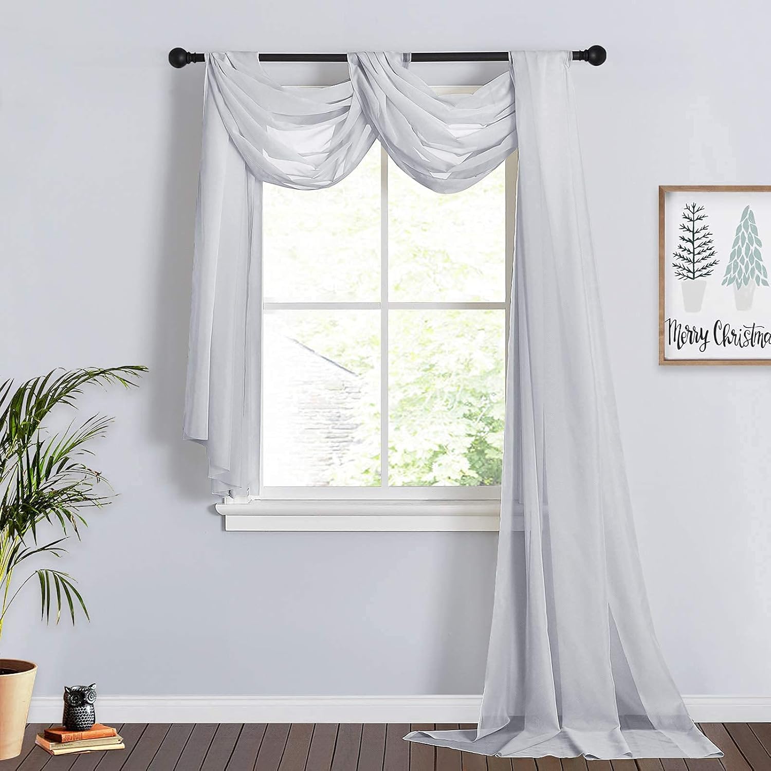 RYB HOME Sheer Curtains Valances - 2 Panels Dove Grey