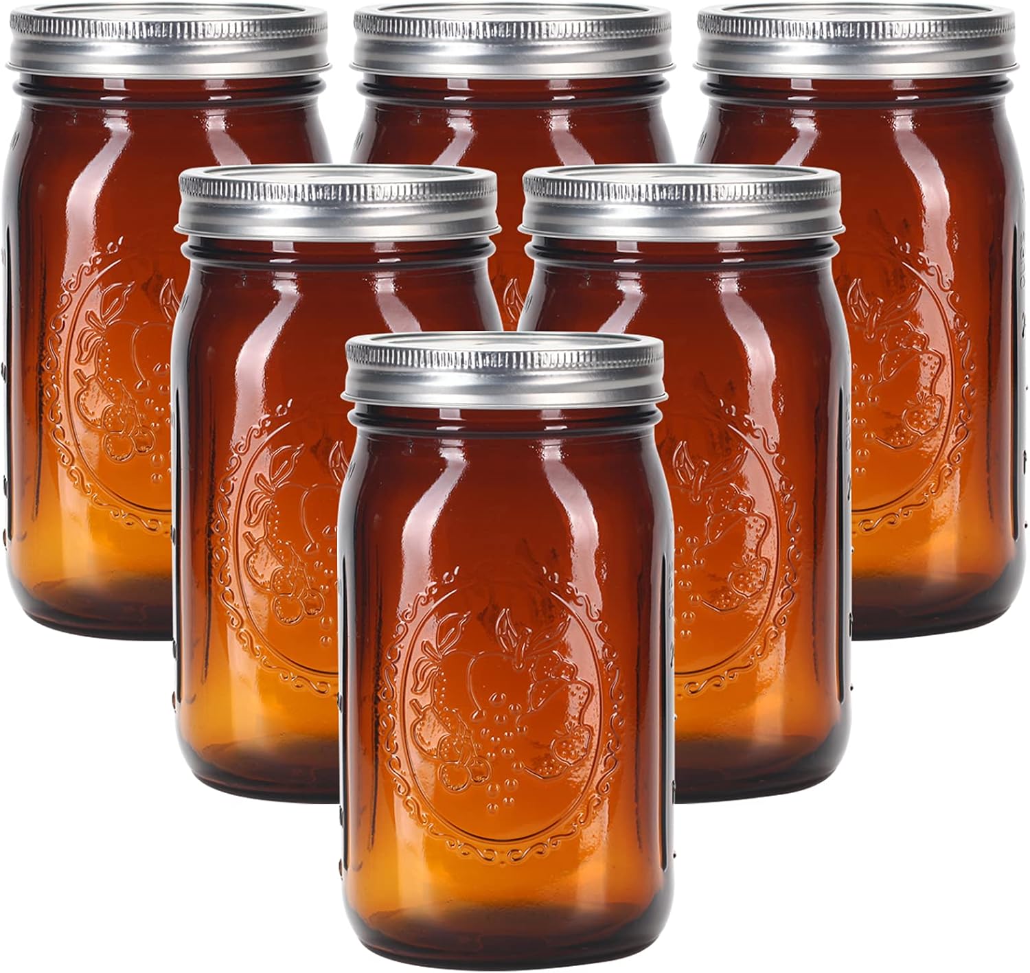Eleganttime Amber Glass Mason Jars 32 Oz 6 Pack