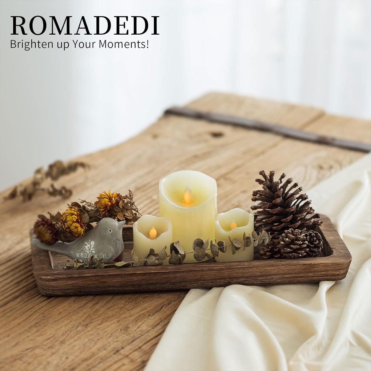 Romadedi Wooden Candle Holder Tray for Home Decor