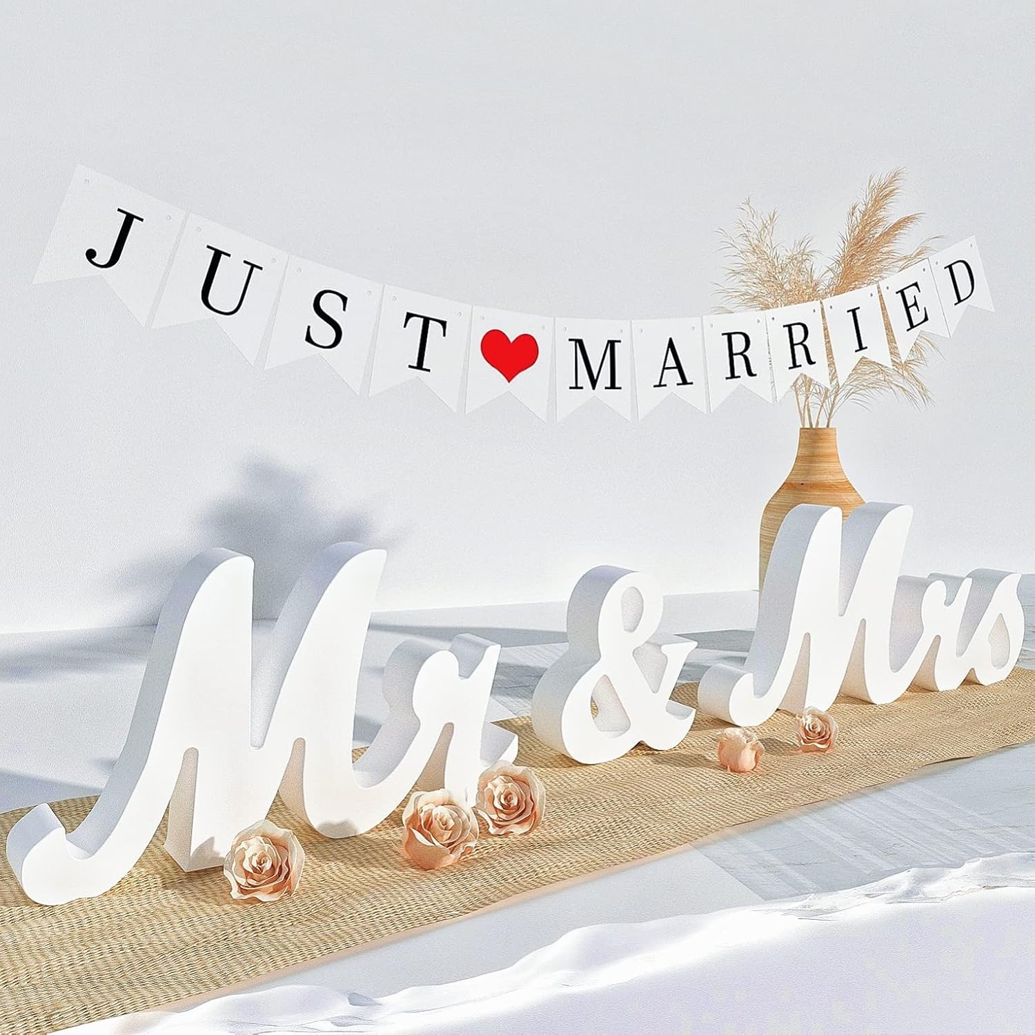 VIOPVERY Mr Mrs Wedding Sign with Banner Decorations