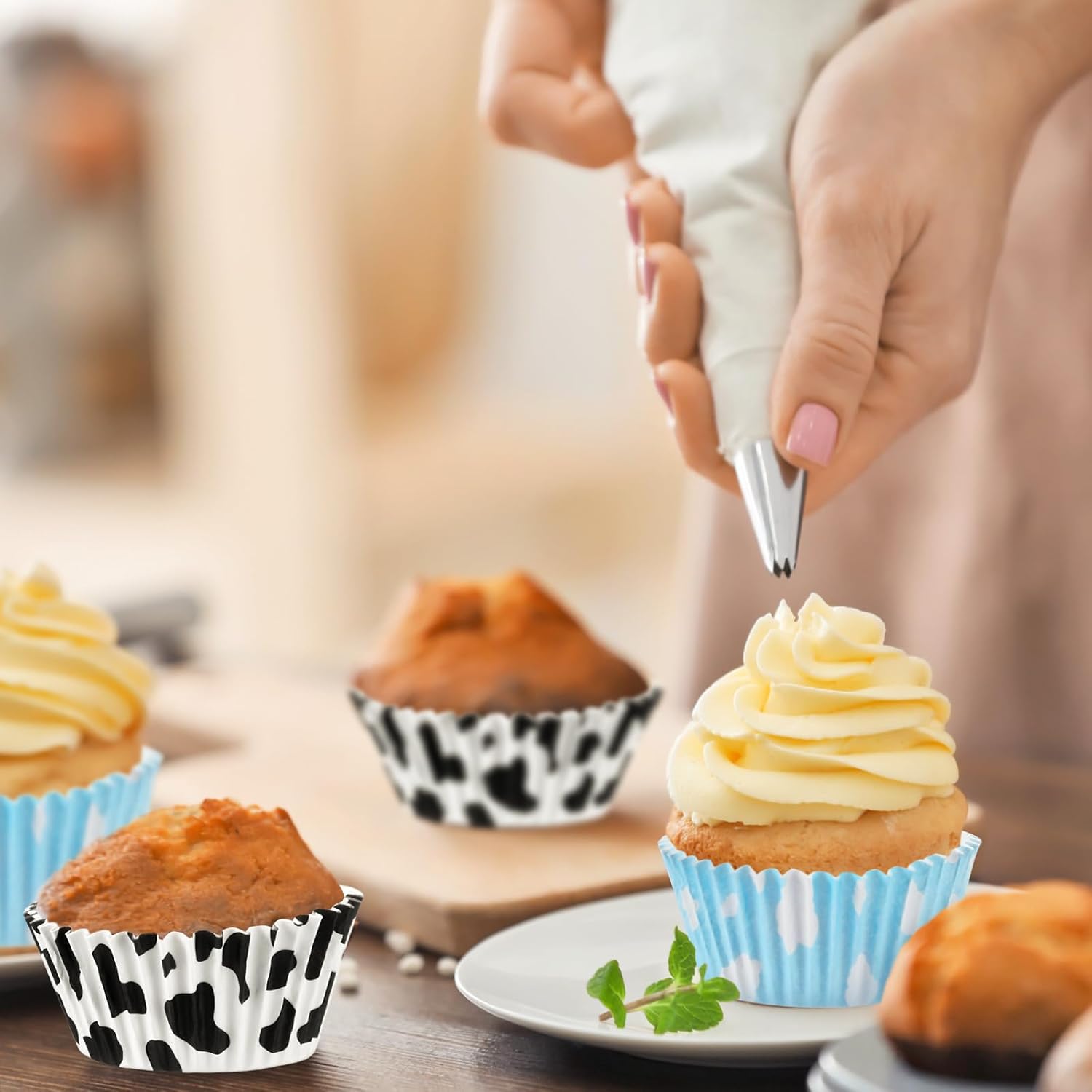 Cunhill 300 Pcs Paper Baking Cups with Cloud and Cow Designs