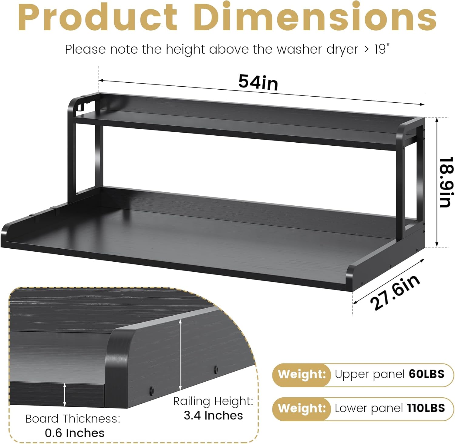 CBBPET 2-Tier Laundry Countertop with 9 Non-Slip Pads and 3 Hooks