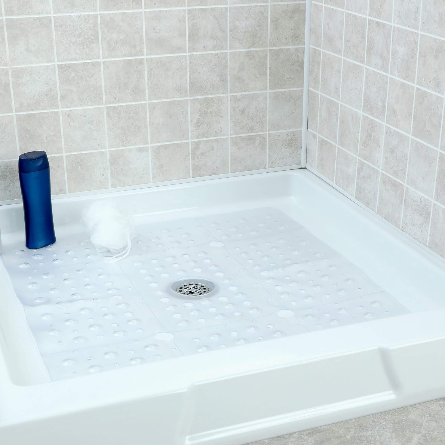 SlipX Solutions Extra Large Square Shower Mat 27x27 Clear Non-Slip