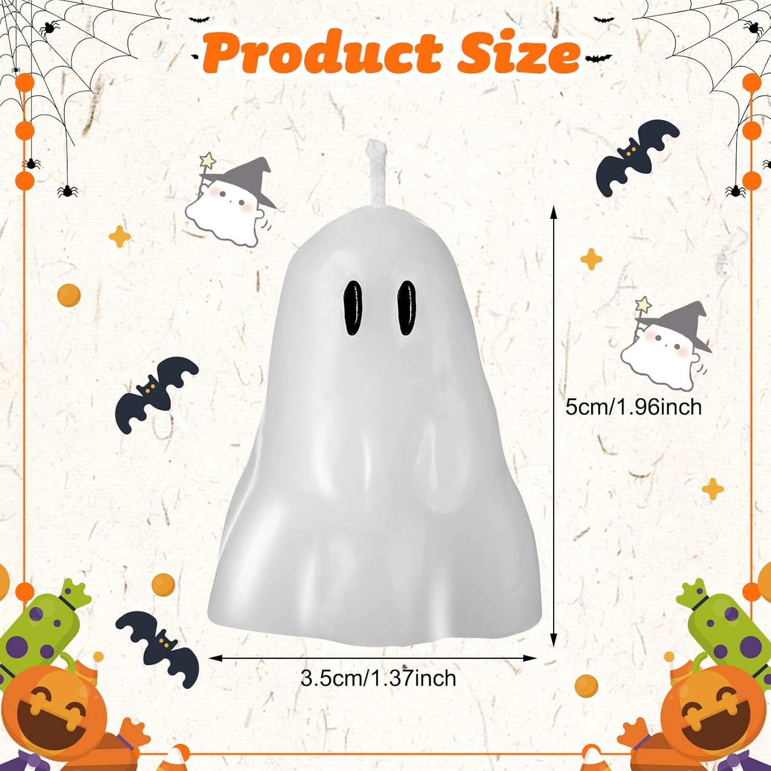 Jutom 10 Pack White Halloween Candles with Ghost Design