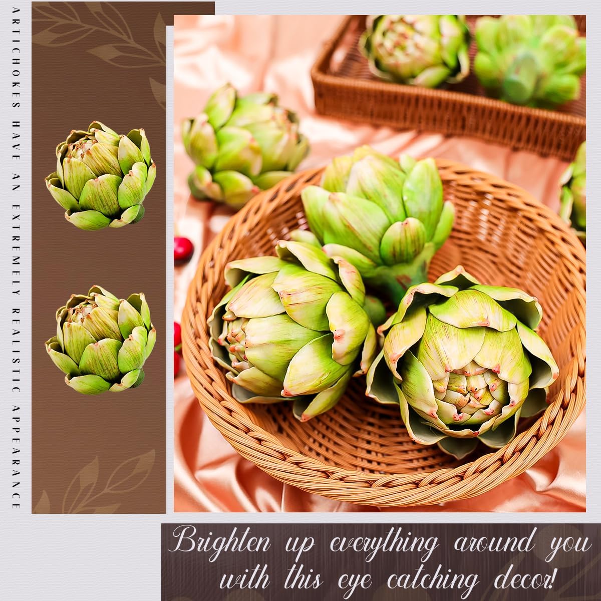 3Pcs Large Green Faux Artichoke Artificial Vegetable Decor