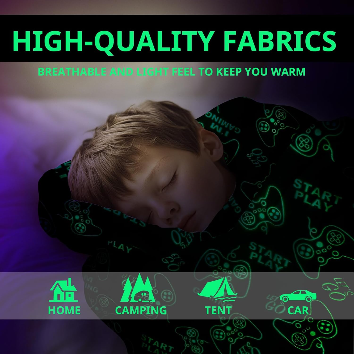 Glow in the Dark Gaming Blanket for Kids and Teens