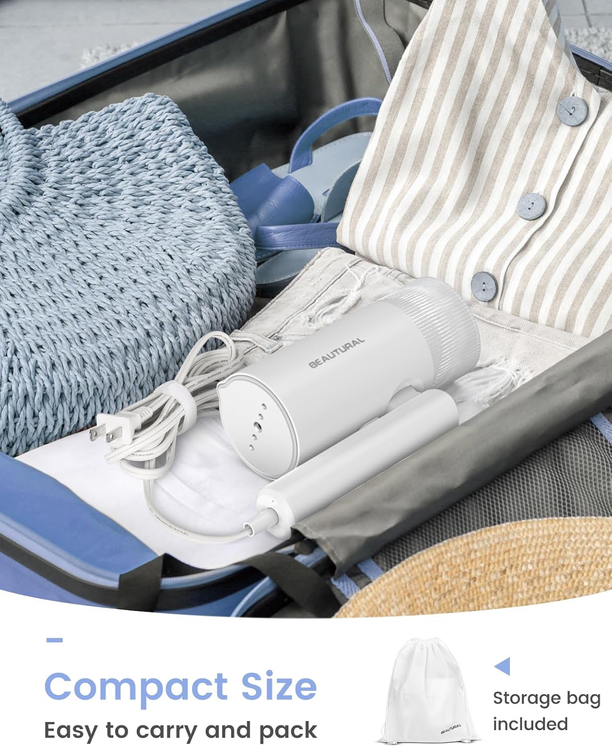 BEAUTURAL Portable Garment Steamer Foldable and Handheld