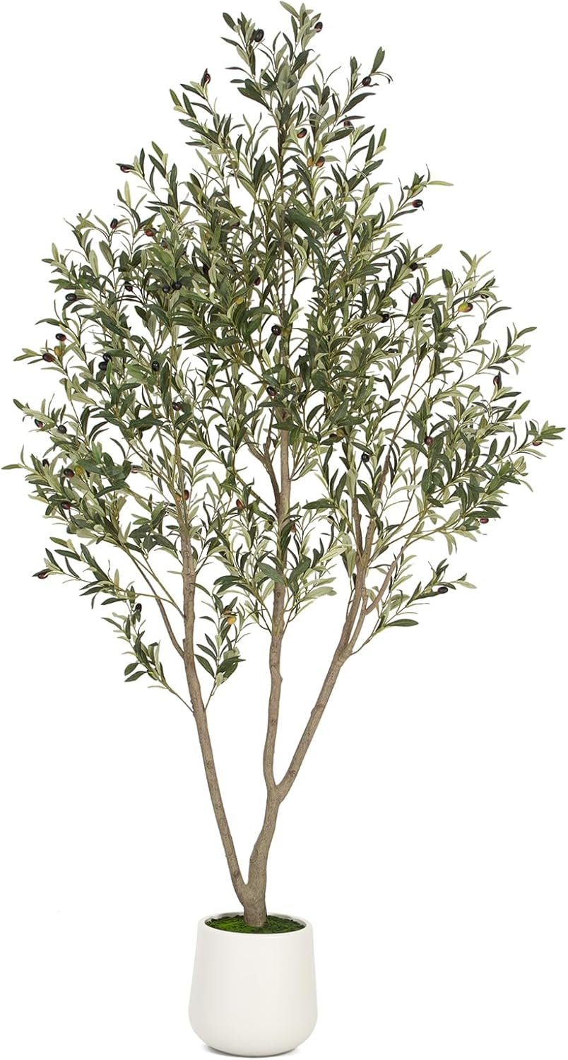 VIVATREES Olive Tree Artificial Indoor 7FT with White Planter