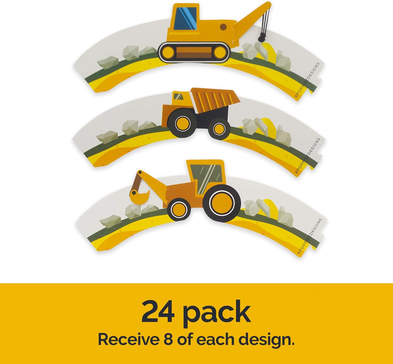 Pop Fizz Designs Construction Birthday Cupcake Wrappers Set of 24