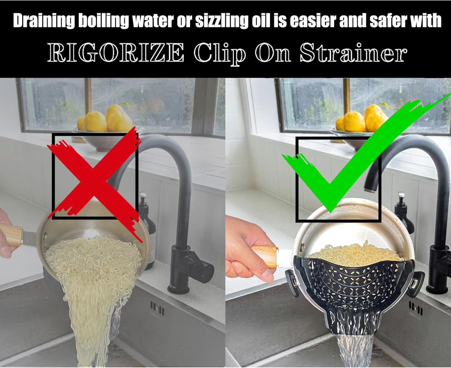RIGORIZE Clip On Strainer Silicone for Pots and Pans