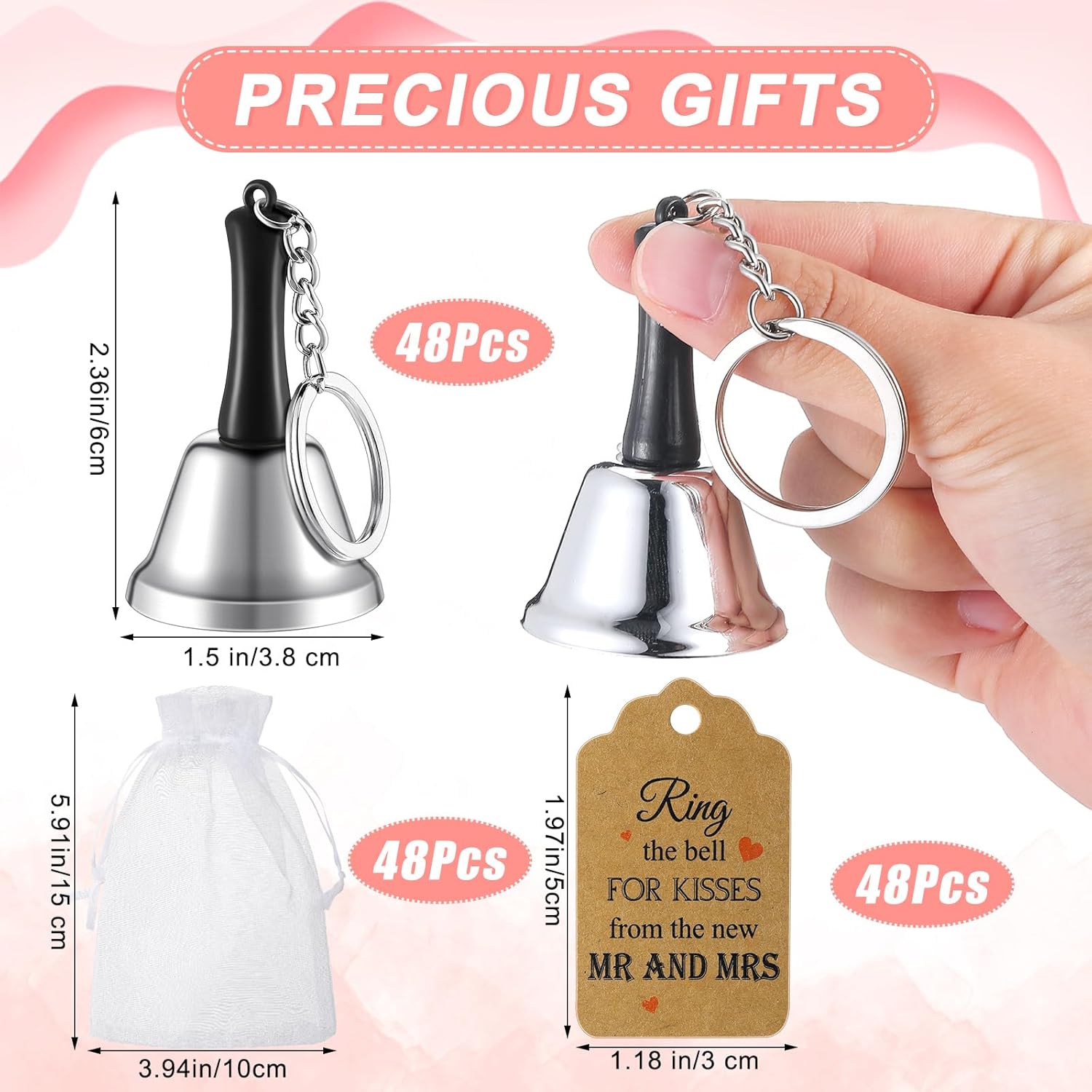 Lounsweer 144 Pcs Silver Wedding Kissing Bells Set