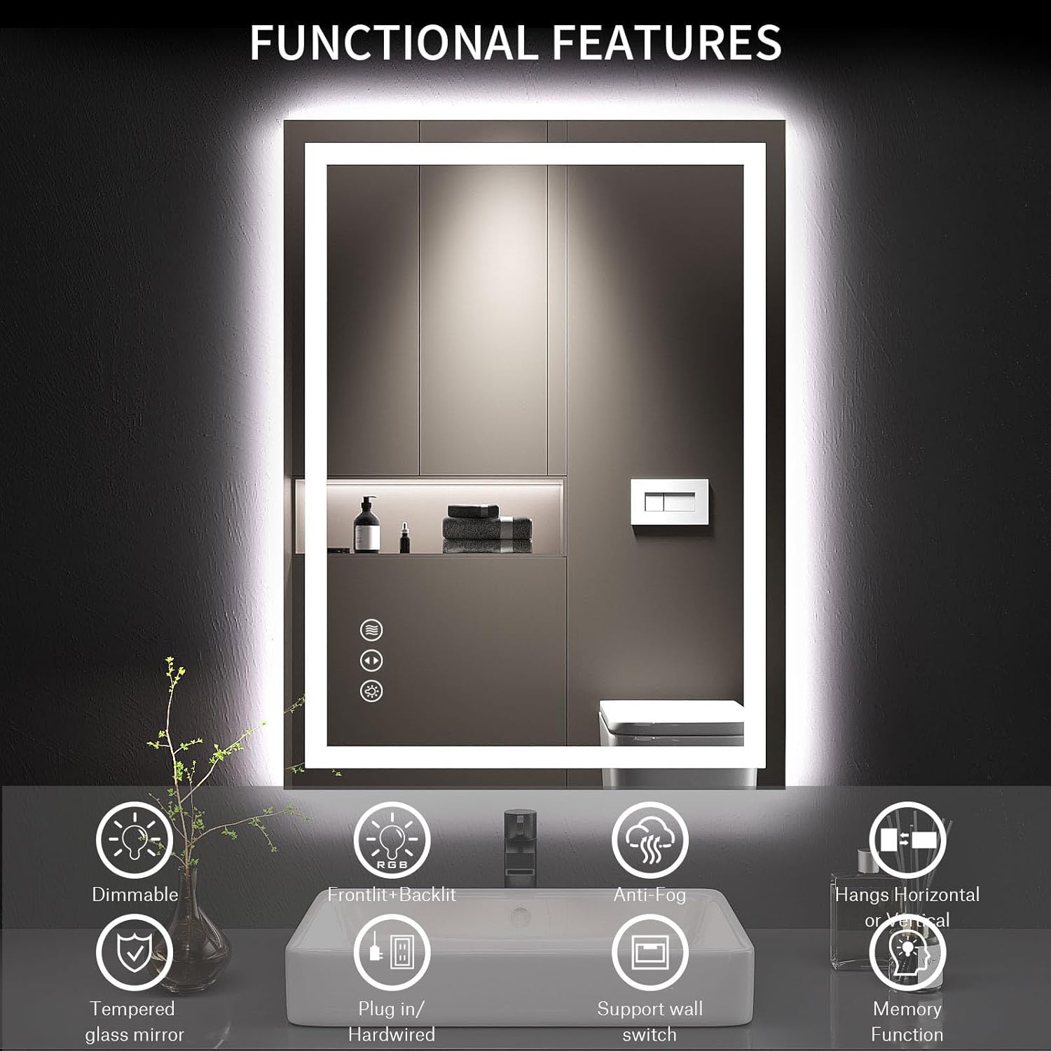LOAAO 24X32 LED Bathroom Mirror with Lights and Anti-Fog
