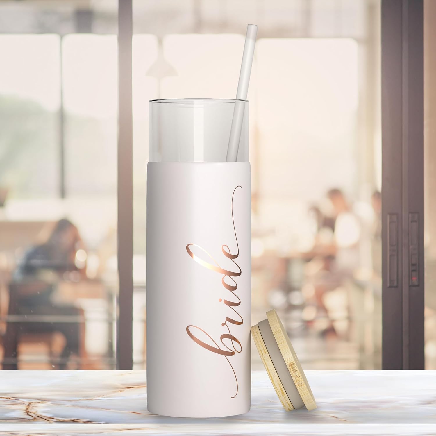Bride to Be Iced Coffee Tumbler with Bamboo Lid and Straw