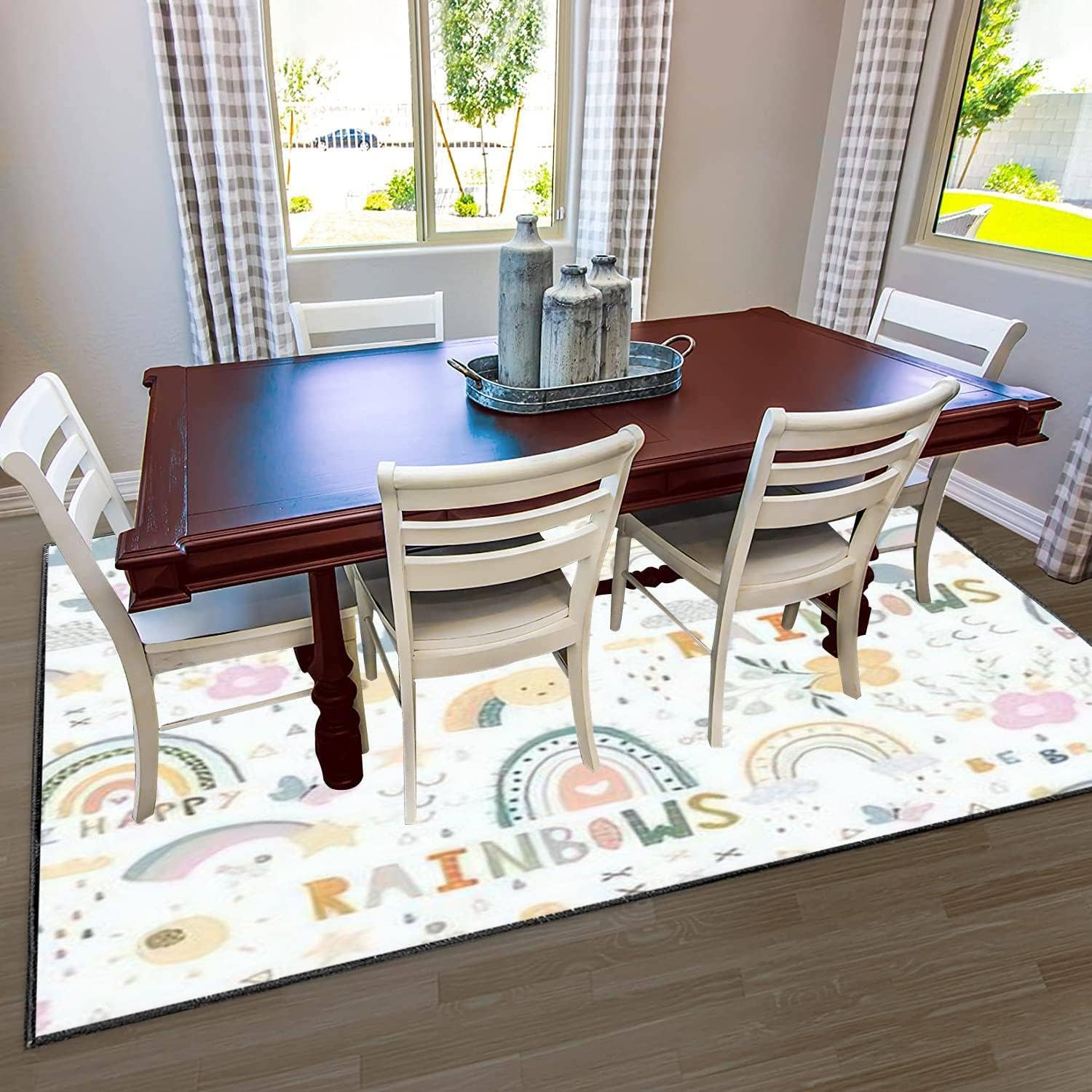 Modern Home Kids Play Area Rugs with Rainbows Design