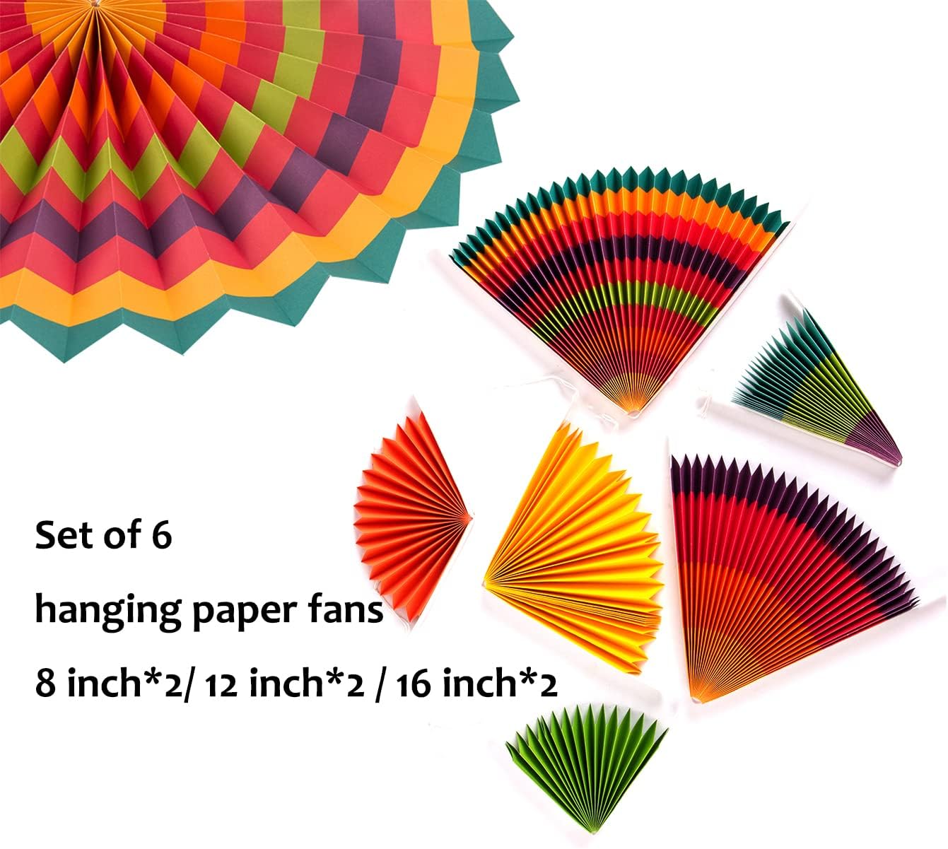 SUNBEAUTY Set of 6 Hanging Paper Fans for Birthday Parties
