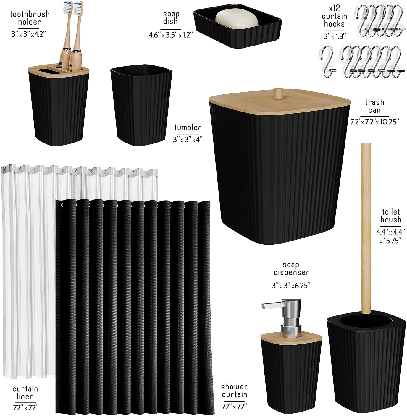 Clara Clark Bathroom Accessories Set - 20PC Black Set