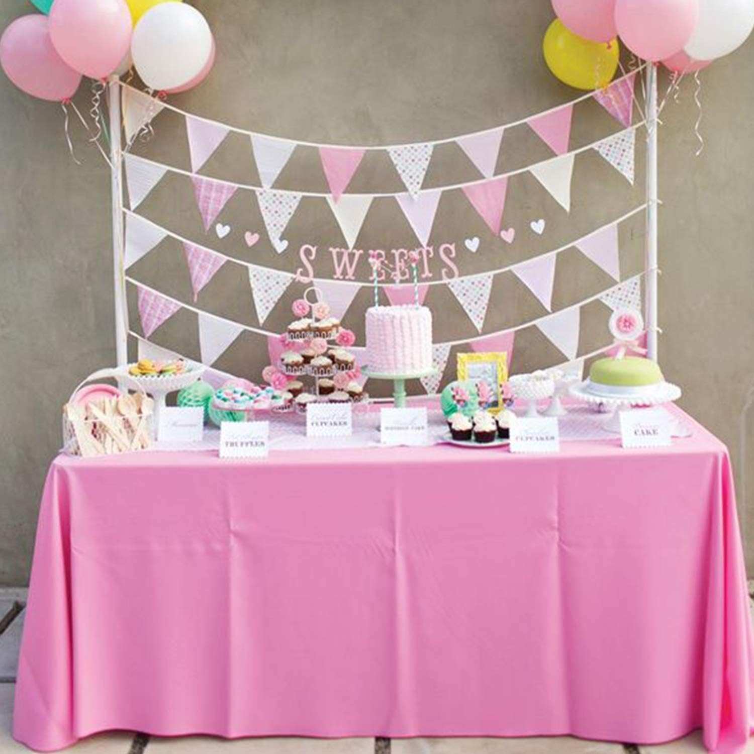 Childom 3 Pack Pink Plastic Tablecloths for Rectangle Tables