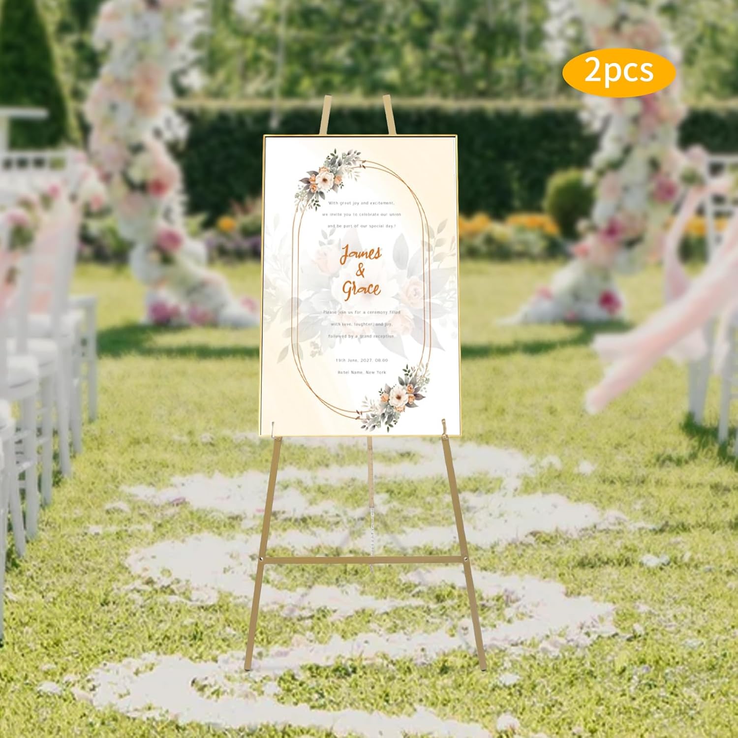 2PC 34FT H Gold Wedding Welcome Signs Easel Stand