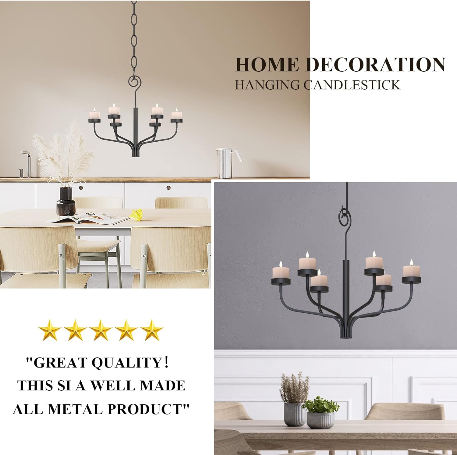 smtyle Halloween Tea LED Light Black Chandelier Candle Holder Set of 6
