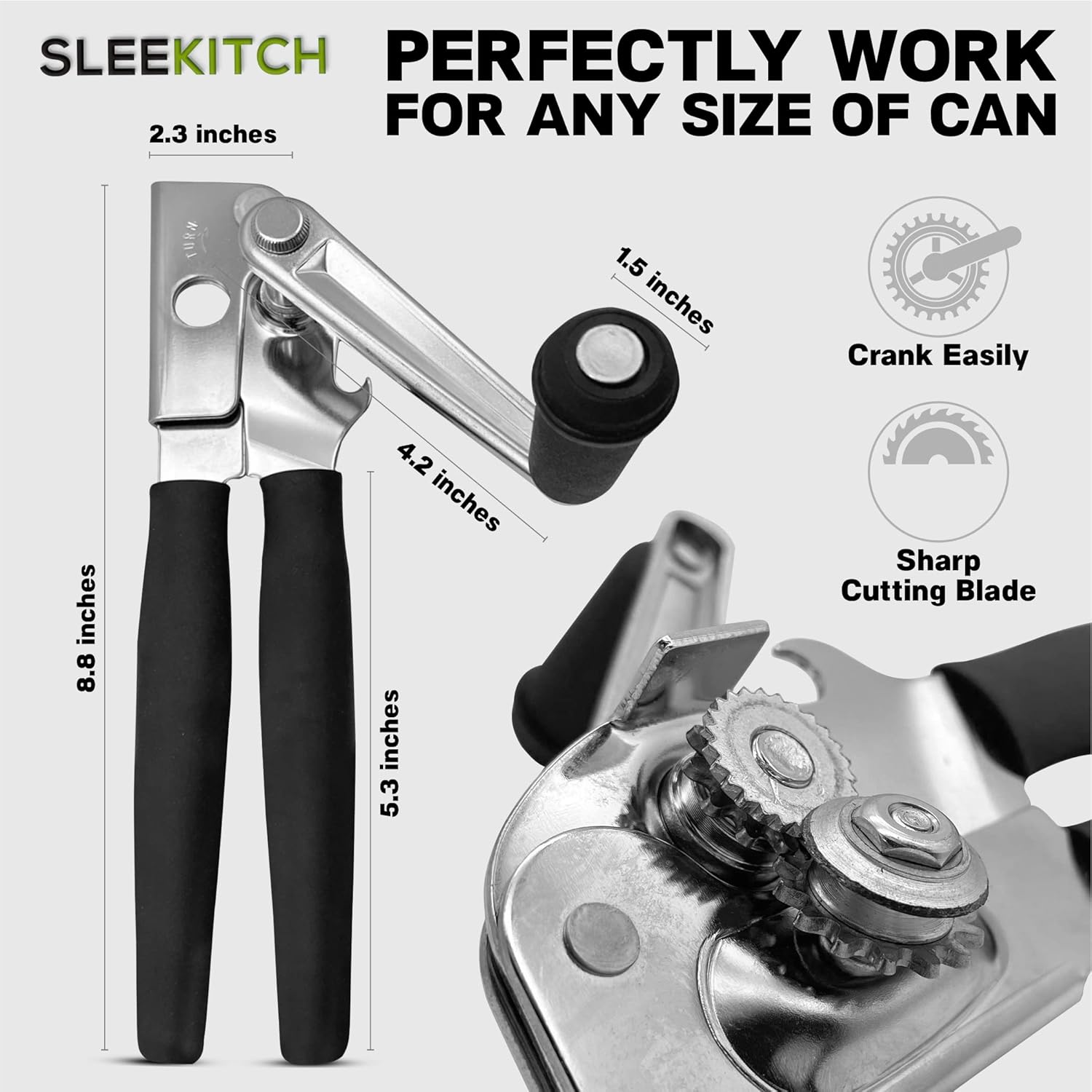 Sleekitch Heavy Duty Manual Can Opener With Bottle Opener Hook