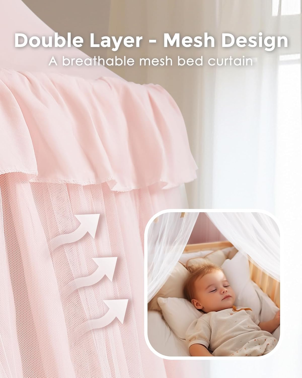 Little Dove Bed Canopy with Star Lights Double Layer Machine Washable 256x106 Pink