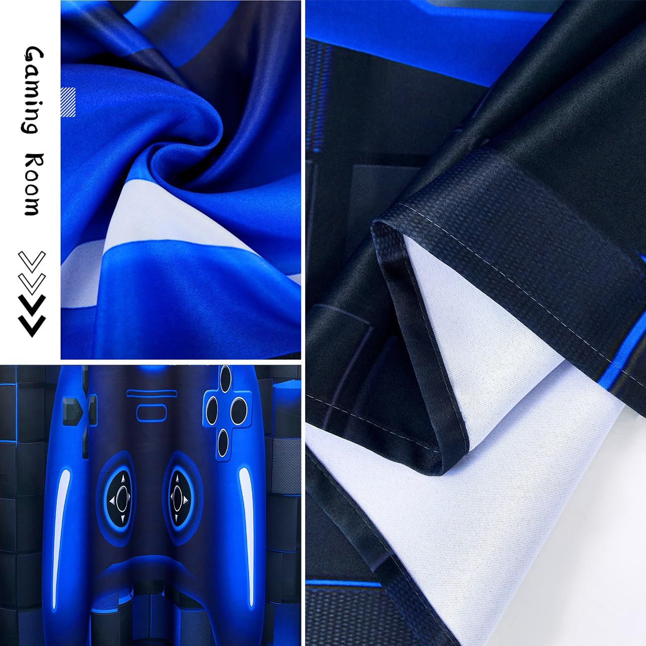 PERFEMET Gamer Curtains 2 Panels Black Blue