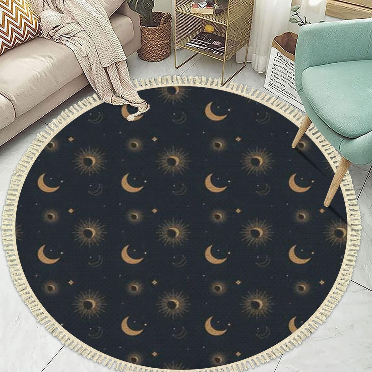 Bohemian 4x4 Round Tassel Carpet Rug for Living Room Playroom