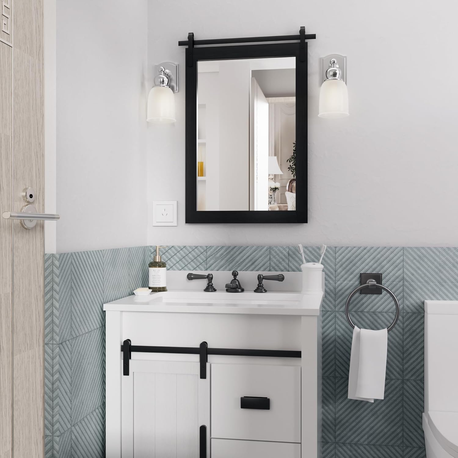 Black Farmhouse Mirror Wall Mount 18x26 Inch