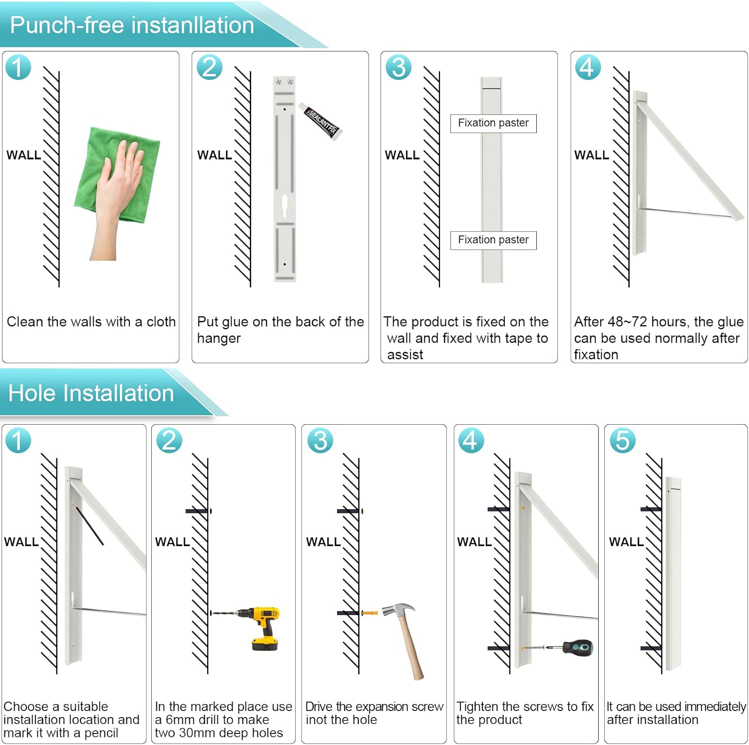 Retractable Clothes Drying Rack Space Saver Wall Mounted Folding Hanger