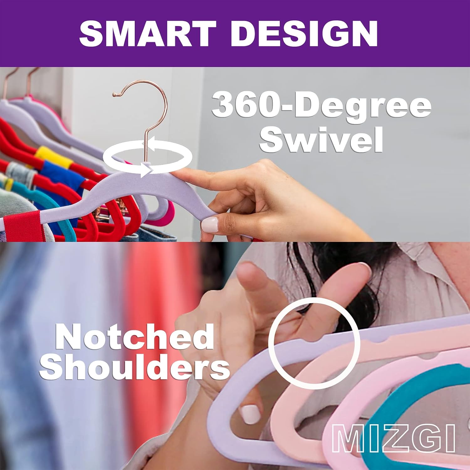 MIZGI Premium Velvet Hangers 30 Pack Swivel Hooks