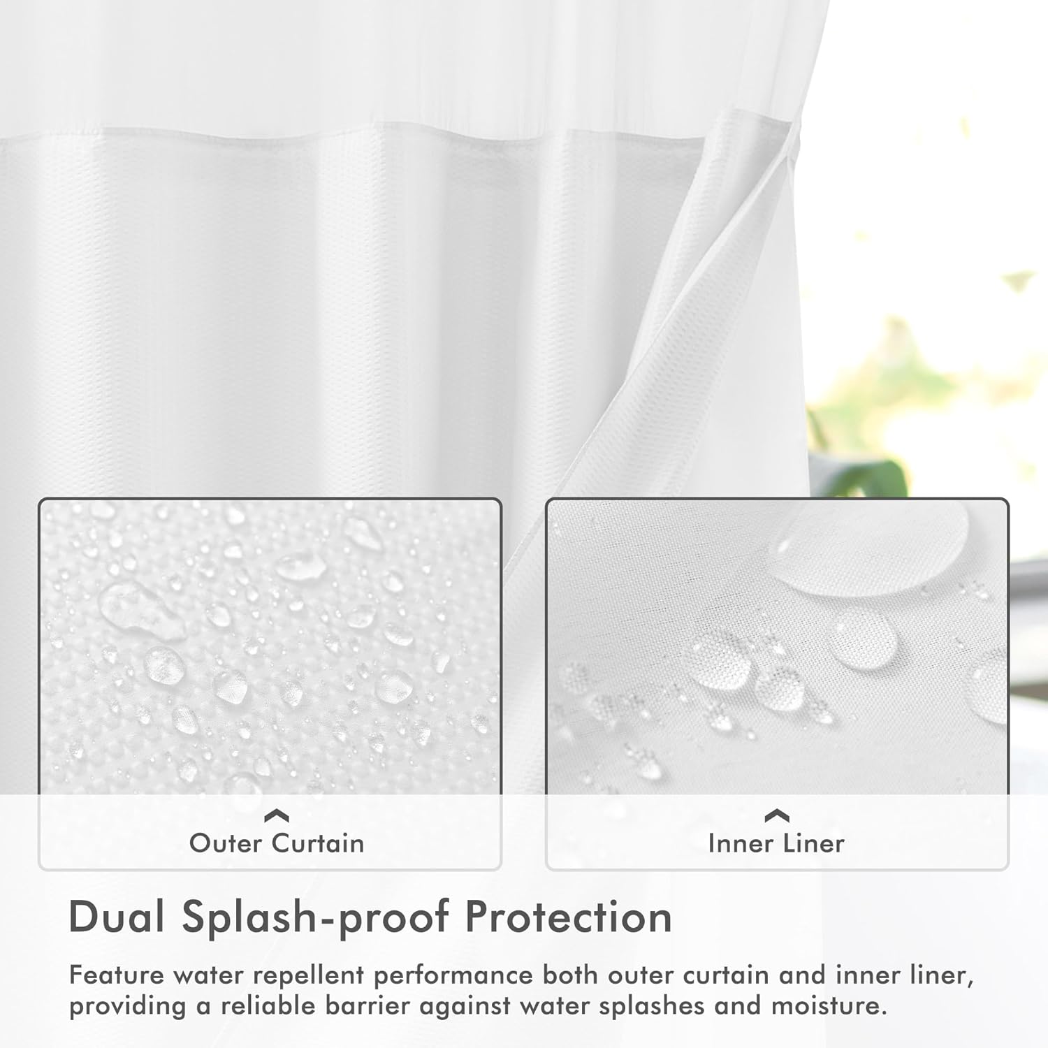 Mrs Awesome No Hook Shower Curtain with Snap-In Liner 71x74 White