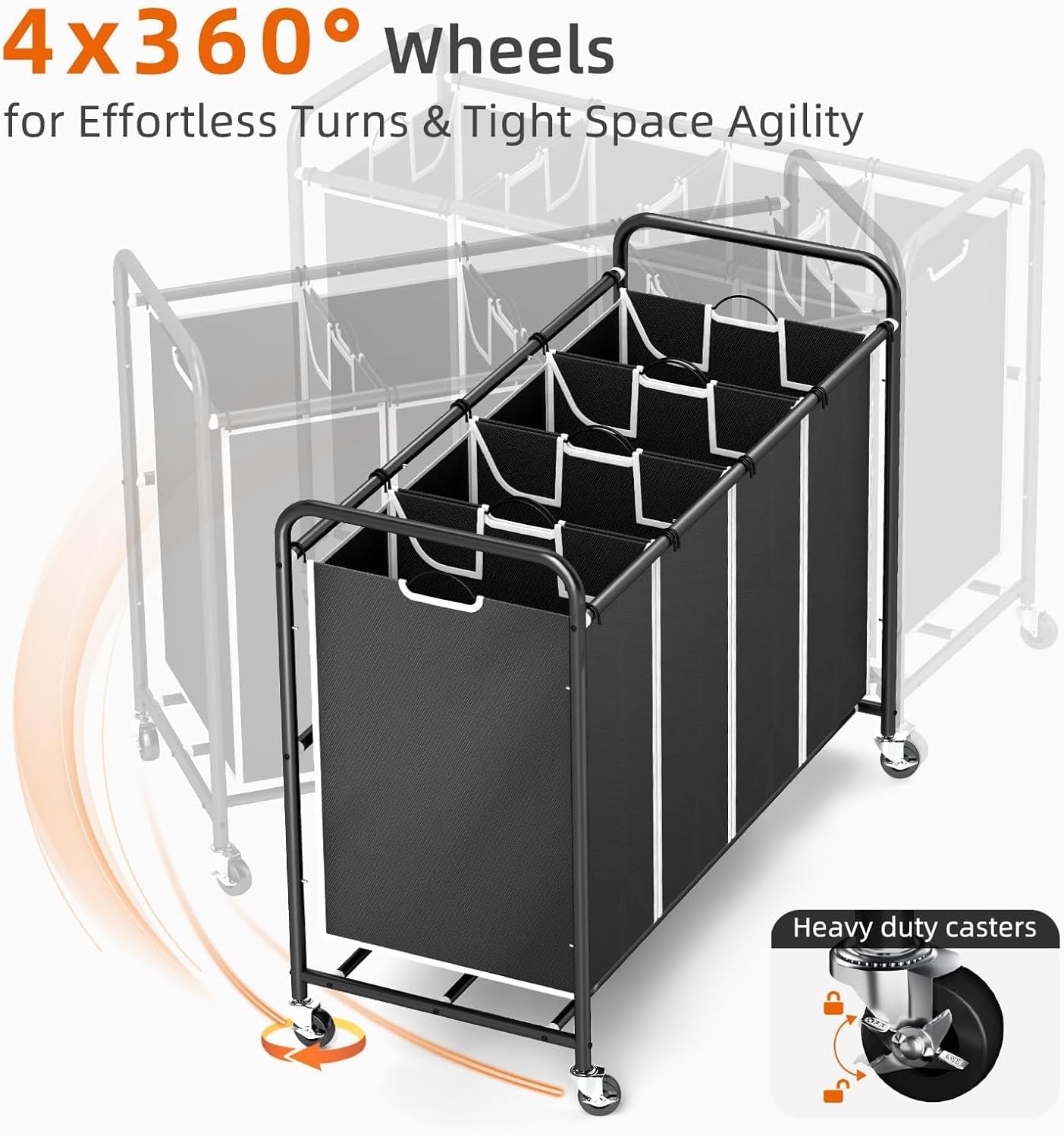ROMOON 4 Section Laundry Sorter with Wheels and Removable Bags