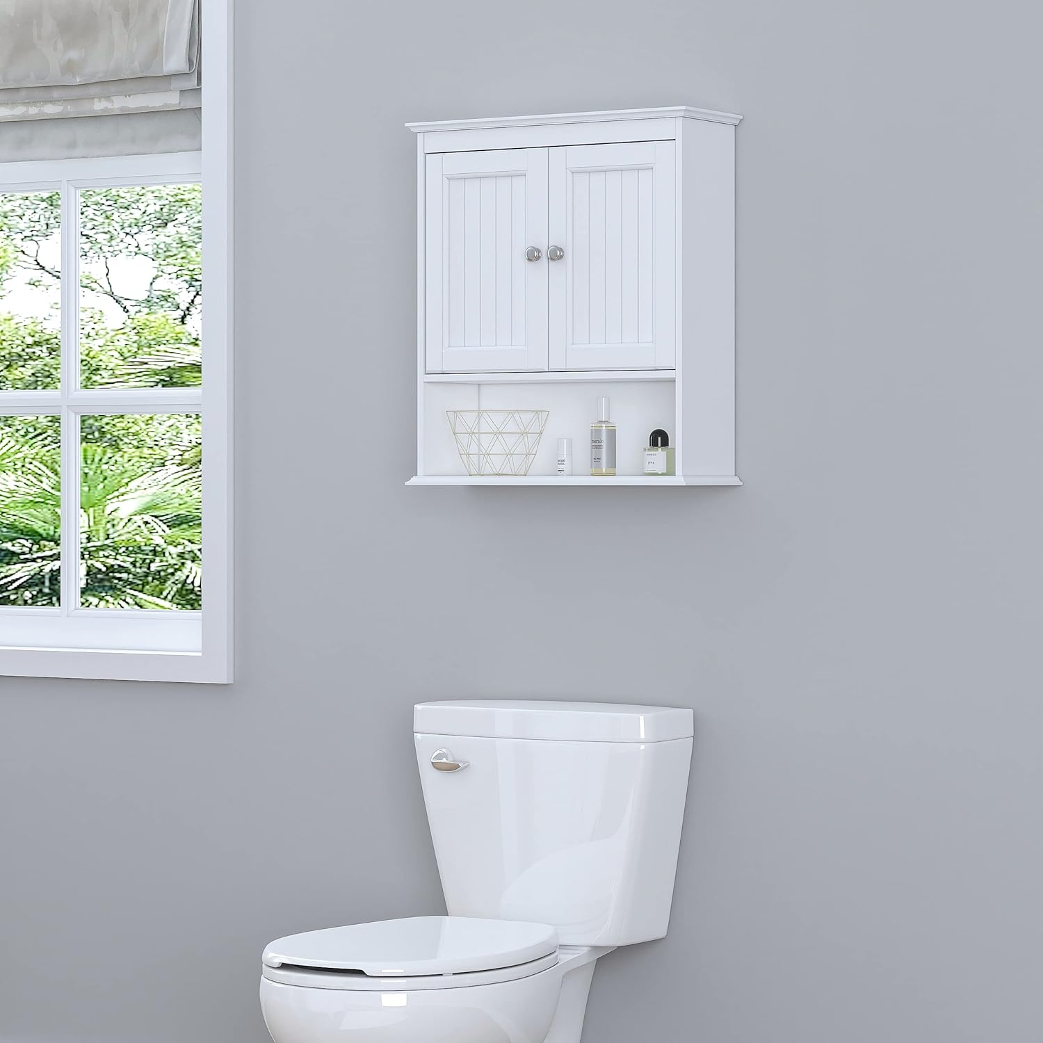 Spirich White Bathroom Cabinet with Doors and Shelves