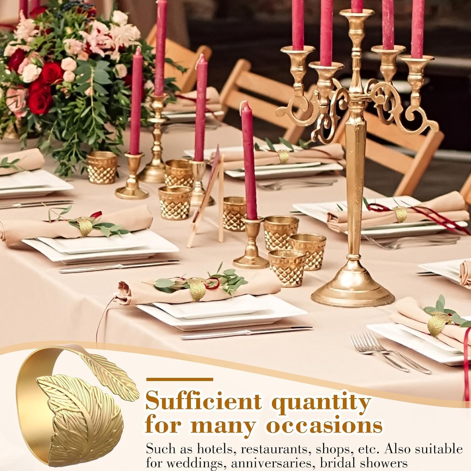 Gold Napkin Rings Set of 50 for Elegant Table Settings