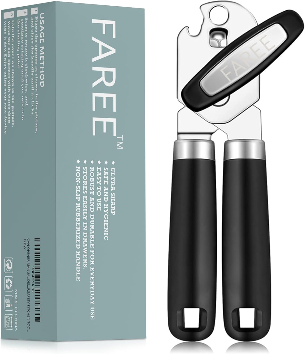 FAREE 3-in-1 Can Opener Manual with Magnet and Bottle Opener